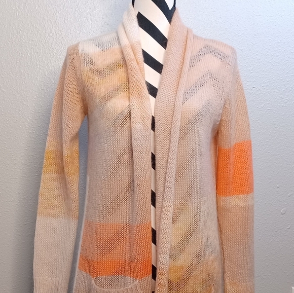 Parrish Mohair Wool Sz M Neutral Colorblock Open Front Long Cardigan - Picture 4 of 11